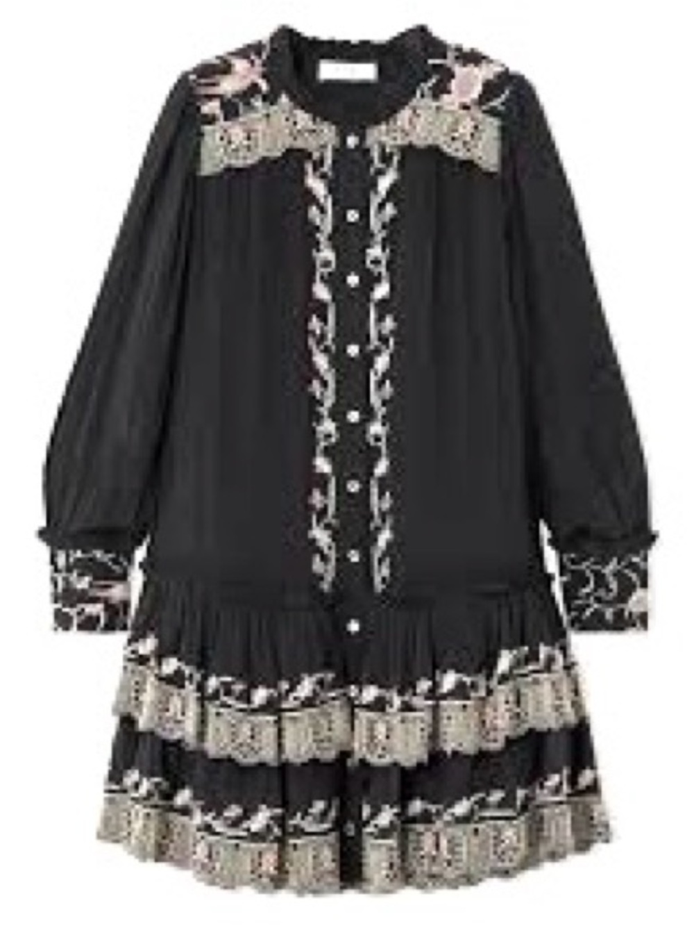 Black Tiered Embroidered Women's Dress by SEA